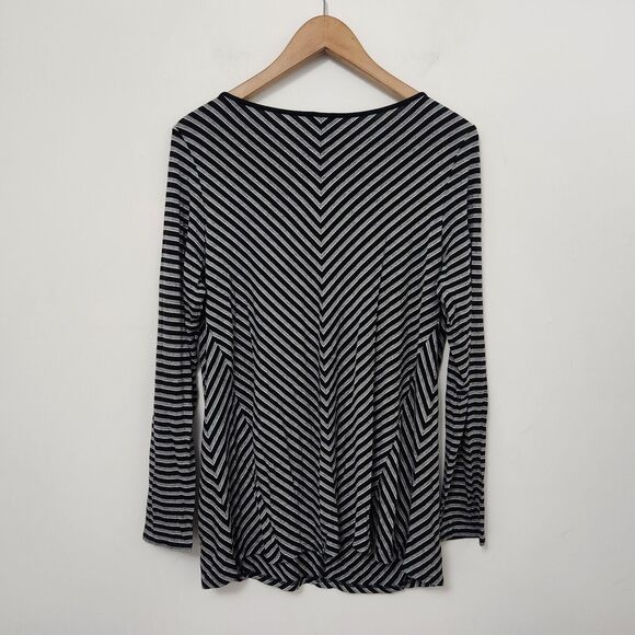 J JILL Women's Black White Striped Stretch Comfort Long Blouse Top Size M - Picture 5 of 7